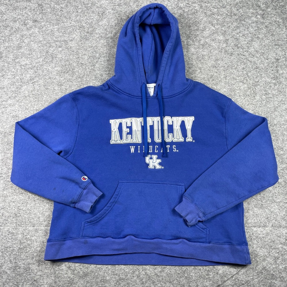 Kentucky Hoodie Mens 2XL Blue Champion Wildcats Embroidered Fleece Sweatshirt